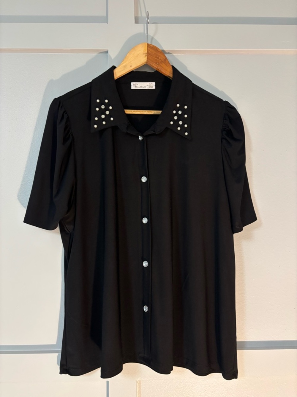 89th & Madison Black Stud-Accent Button Down Shirt
